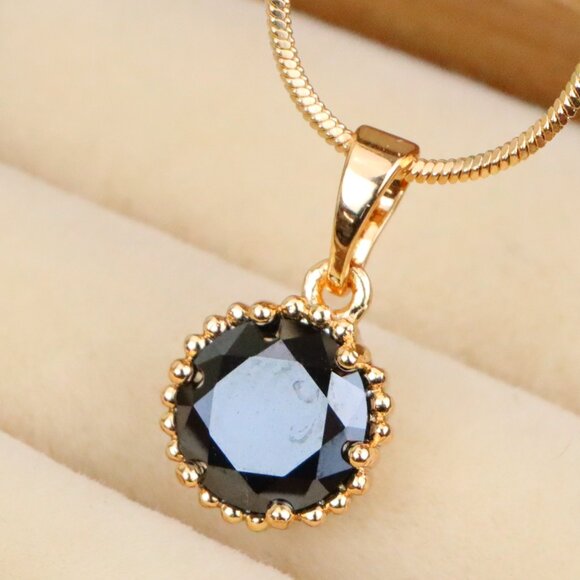 "Rose Gold Round Pendant with Black Stone – Petite Chic Statement, XPPT1823 - Picture 1 of 13